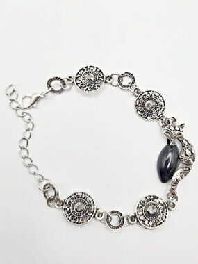 New, hematite and rhinestone accented fox bracelet. Measures 8 inches